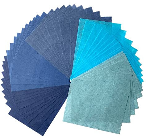 Lot de 50 feuilles de papier washi en fibre naturelle A4 pour loisirs créatifs, origami, fabrication de cartes, loisirs créatifs (bleu, A4)