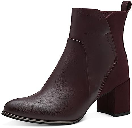 MARCO TOZZI Stivaletti Donna con Tacco in Pelle Sintetica Tacco a Blocco, Bordeaux Comb, 39 EU