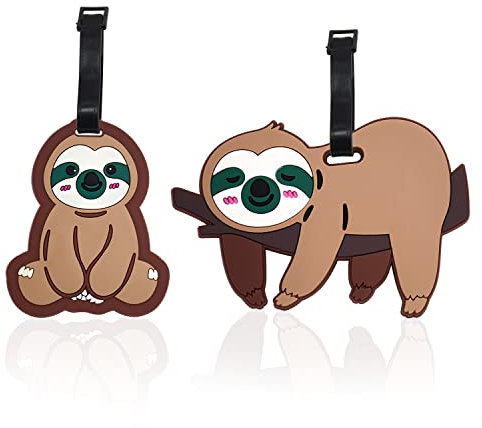 Lot de 2 étiquettes de bagage mignonnes pour valises, étiquettes essentielles pour valises, étiquettes de bagage en silicone robuste avec sangles durables, paresseux mignon paresseux et amusant pour