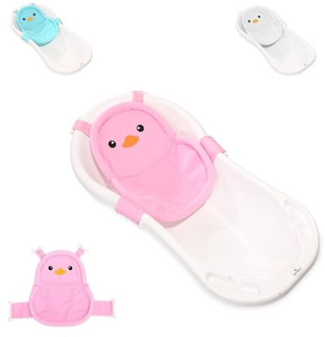 Lorelli Baby Badenetz Pinguin, Clips aus Kunststoff, Badewannennetz, ab Geburt rosa