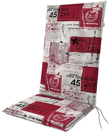 Doppler Auflage Hochlehner Living Rot Weiß I Gartenstuhl-Polster 119x48x6cm aus Baumwolle & Polyester I Sitzauflage weich & bequem I Sitzkissen zum Festbinden an Gartenstuhl