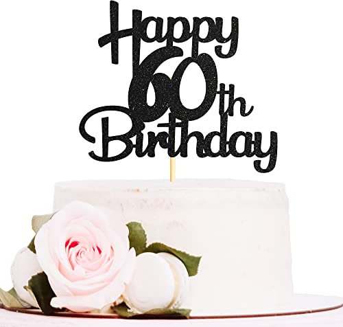 Sotpot Black Glitter 60 Cake Topper 60th Birthday Cake Decorations for Birthday Party Anniversary Party Supplies