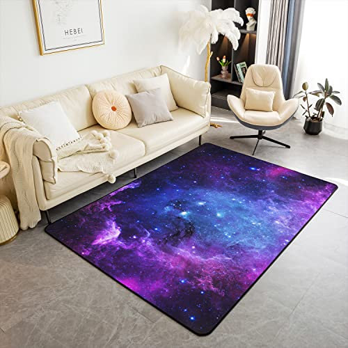 Loussiesd Galaxy Area Rug Floor Mats Purple Blue Universe Starry Sky Carpet Set Ultra Soft Outer Space Accent Rug Kitchen office Decor 100 * 150cm