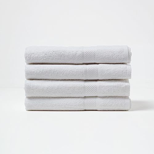 HOMESCAPES White Turkish Cotton Set of 4 Bath Towels Super Soft Thick & Absorbent 500 GSM Towel Heavy Weight for everyday Luxury