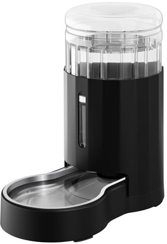 JUNSPOW Dispensador de Agua para Mascotas, 6L Gravedad Gran Capacidad de Acero Inoxidable, 100% Libre de BPA Automático para Gatos y Perros,Negro
