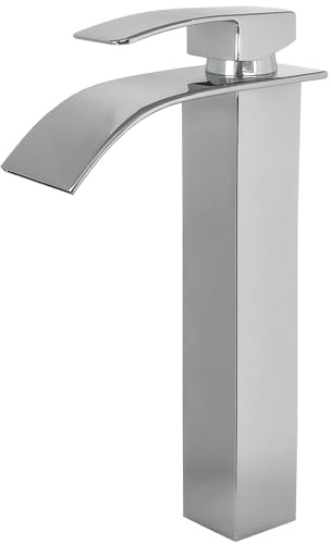 VALAZ Robinet Haut Pour Vasque Salle de Bain | Mitigeur Lavabo, Mélangeur Eau Froide et Chaude, Pas de Fuites, Installation Facile | Laiton, Inoxydable, Élégant, Chromé, Cascade, Série Aljibe