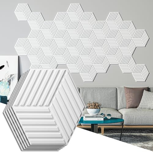 Art3d 33 Stück 3D Wandpaneele PVC Wandverkleidung 3d paneele gaming wandpaneele Weiß Innenwanddekoration Wohnzimmer Schlafzimmer TV-Wandhintergrund 30x30cm
