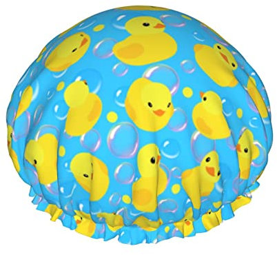Yellow Rubber Ducks Shower Cap For Women Adjustable Double WaterproofBathing Shower Hat Hair Protection Reusable Ladies Spa Salon Shower Hat