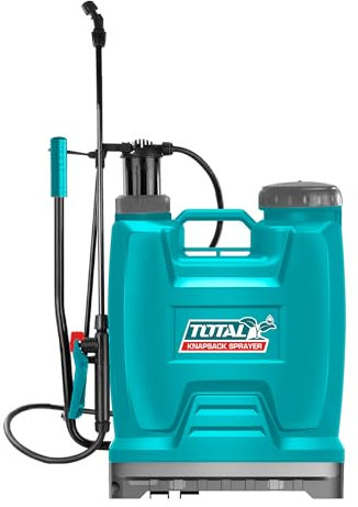 TOTAL - Pulverizador de Mochila - 16 litros - 4,5 Bar - Lanza de Fibra de Vidrio - Válvula de Seguridad - Correas Acolchadas - Jardinería Profesional, Plástico, Color Azul 16 litros