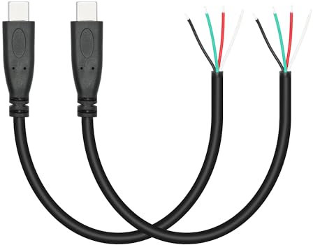 Short USB C to 4 Pin Bare Wire Open End Wire 11inch, 22AWG 5V/3A USB Type C Male Plug 4 Pin Pigtail Power and Data Cable, for USB Type C Equipment Installed or Replacement Repair DIY Cable(2Pcs)