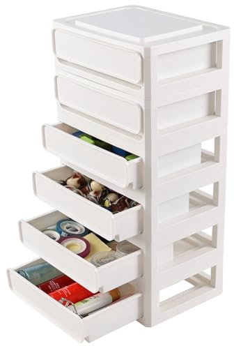Obstnny 6 Tier Small Desktop Drawer Organiser, Plastic Stackable Craft Storage Box Cabinets