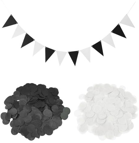 1 Stück Schwarz-Weißer Wimpel Und 20 G Konfetti, Partyzubehör, Partydekorationen, Party-Hintergrunddekorationsbanner, Konfetti-Pailletten, Kreative Partydekoration