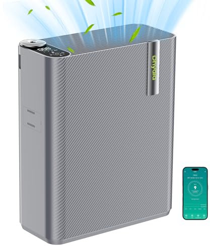 Dhyala Luftreiniger Allergiker für Wohnung Raucherzimmer, HEPA Luftfilter gegen Schimmel Staub Pollen Tierhaare, CADR 450m³/h für 161㎡, App-gesteuert Air Purifier with Luftbefeuchter (Grey)