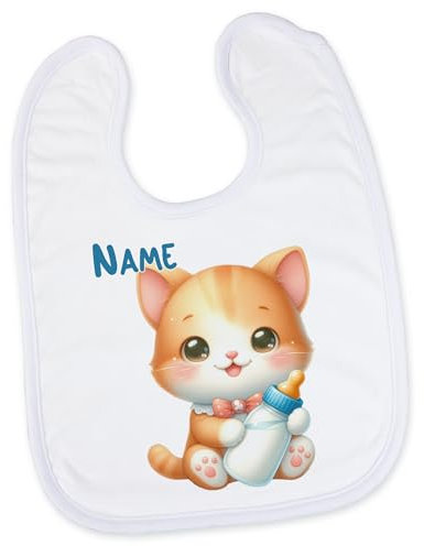 GRAZDesign Baby Lätzchen personalisiert mit Namen Katze Motiv als Geschenk für Jungen und Mädchen