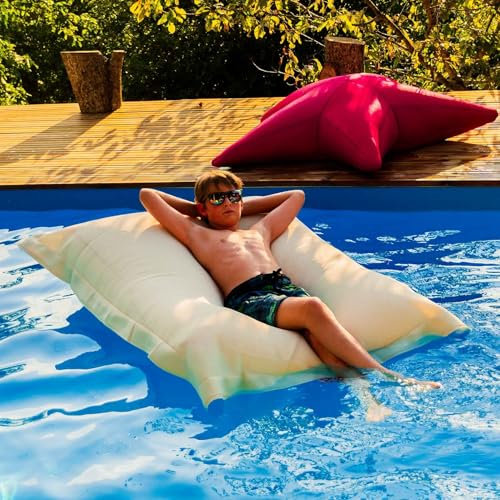 LIVEDECO - Pouf Géant XXL Déhoussable, Flottant pour Piscine, Beige Pool BiG52