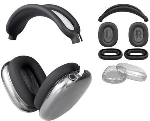 SOULWIT Replacement Kit for AirPods Max, Mesh Fabric Earpads + Headband Cover + TPU Case Protector + Silicone Ear Pads Cover, Sweatproof, Anti-Scratch Accessory, Cushions with Softer Foam - Black