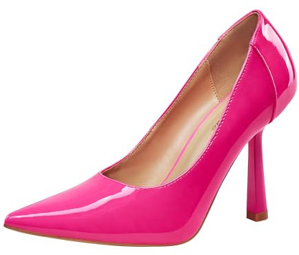 GENSHUO Tacchi a Spillo a Forma di Cono Unici, Altezza 10 cm, Punta affilata per Uno Stile Elegante e Sicuro, Rosa Fluo, 41 EU
