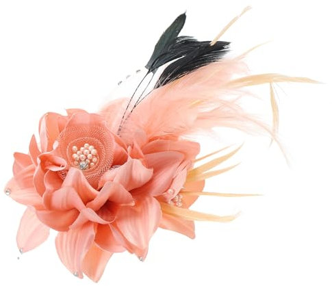 PATIKIL Pince à cheveux florale, 1 pièce Élégante broche à fleur en plume de chapeau en soie pour mariage, accessoires de broches Camélia Charm Lady Dress Suit, rose avec plumes noires