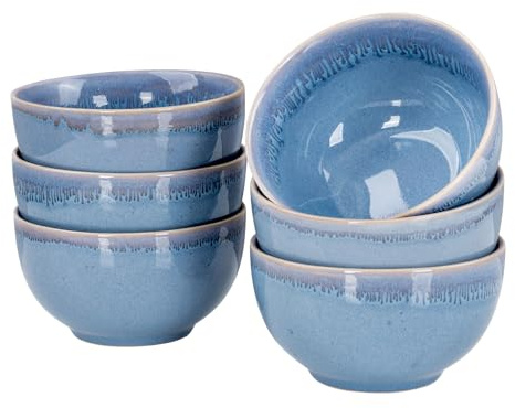 levandeo 6er Set Steingut Schale Ø14cm Blau 6 Personen Schüssel Bowl Dessertschale Mikrowellenfest Spülmaschinenfest Modern Design