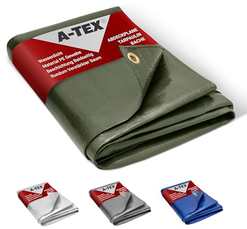 A-TEX® Abdeckplane 260g/m² (Grün, 3 x 3 m) | Verschiedene Stärken, Größen und Farben wählbar | Plane mit Ösen | Gewebeplane Gartenplane BAU Zelt Holzplane | wasserdicht | reißfest | UV-stabilisiert