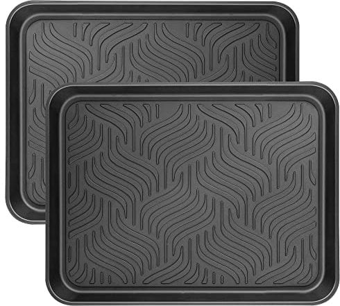 Schuhabtropfschale 2er Set,43 X 33X 3cm Abtropfschale, große Schuhmattenablagen, Schuhablage aus Kunststoff mit erhöhtem Rand, Schuhabtropfgestell für Den Innen und Außenbereich (schwarz)