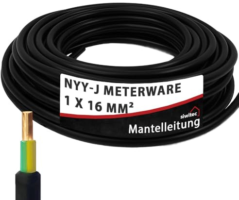 siwitec Erdkabel NYY-J 1x16 mm², Starkstromkabel PVC Erdleitung in schwarz, exakt zugeschnittene Meterware in Profi-Qualität, Länge (aktuelle Auswahl) = 24 Meter