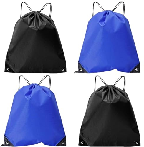 LMOGWL 4-Stück Kordelzug Rucksack, PE mit Kordelzug Tasche Fitnesstasche, Männer und Frauen Sportrucksack, geeignet für Sport,Schule, Reisen, Schwimmen, Kinder und Erwachsene Gebrauch (schwarz/blau)