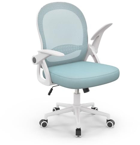 rattantree Office Chair Ergonomic Desk with 90° Flip-up Armrests and Lumbar Support Height Adjustable Mid-Back Swivel Computer Mesh Chair Support for Home/Office - Blue