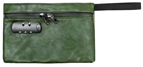 Geldtasche, wasserdicht, Dokumententasche aus Leder, abschließbar, 24,5 x 16,5 x 3 cm, Banktasche mit Reißverschluss für Bargeld, Pool, Strand, Bank, Reisepass (grün)