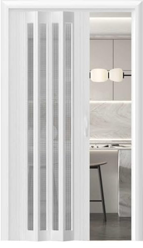 Puerta plegable de acordeón de PVC para el hogar, armario, despensa, dormitorio, puerta de acordeón plegable decorativa, 73 x 80 pulgadas