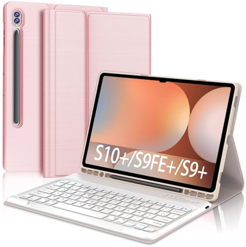 Samsung Galaxy Tab S10 Plus 5G Tastiera 2024 - Galaxy Tab S9 FE Plus /S9 Plus 12.4'' Tastiera, Custodia AZERTY Tastiera Magnetica BT Staccabile per Samsung Galaxy Tab S10+/S9FE+/S9+ 12,4', Oro Rosa