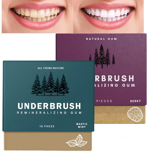 2PCS Underbrush Remineralizing Chewing Gum,Mastic mints Teeth Cleaning Gum,Remineralizing Che/wing Gum,Mint Ch/ewing G/um,Organic Portable Teeth Cleaning Gu/m,Freshen Breath#Creamy + Raspberry