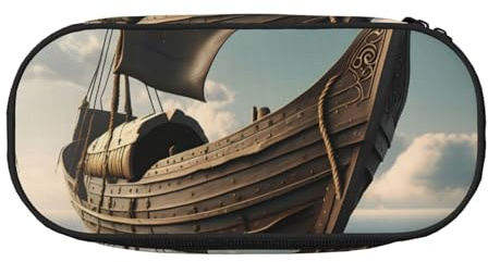 Federmäppchen mit altem Wikinger-Boot-Druck, leicht, praktisch, für Schule, Studenten, für Make-up, Reisen, Jungen, Mädchen, Schwarz , Einheitsgröße, Taschen-Organizer