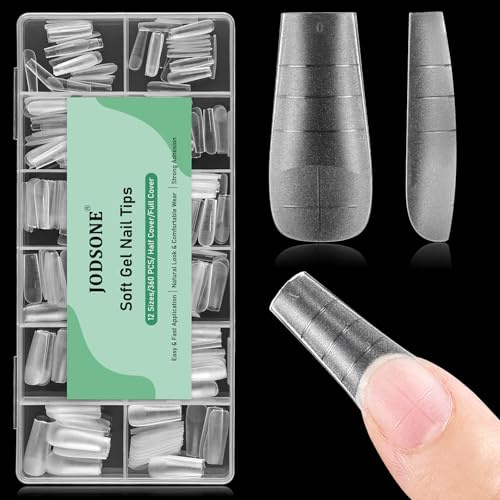 JODSONE Square Nail Tips Full Cover Gel Nails 12 Sizes 360Pcs No Curve Extra Long Straight Curved Fake Tapered for Salon Design DIY at Home