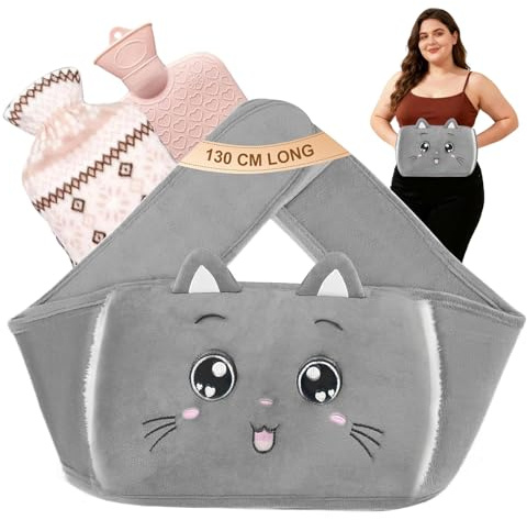 NICEWAT Wärmflaschengürtel Wärmflasche 1L, 130cm Extra Langer Wärmeflaschen mit Bezug, Wärmflasche Gürtel aus Gummi, Hot Water Bottle für Nacken, Schulter, Beine, Rücken, Taillenwärmung