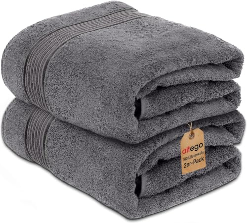 altego Duschtuch 70x140 cm Grau - Duschhandtuch & Badetuch 100% Baumwolle - 2er Set - Premium Qualität