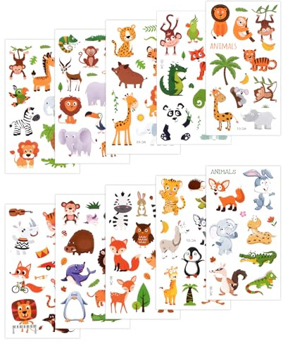 10 Fogli Animale Leone Tigre Tatuaggi Simpatici Tatuaggi Finti Bambini Impermeabili de Animale Tatuaggi per la Decorazione Della Festa Tatuaggi di Body Art per Animali Impermeabili per Bambini