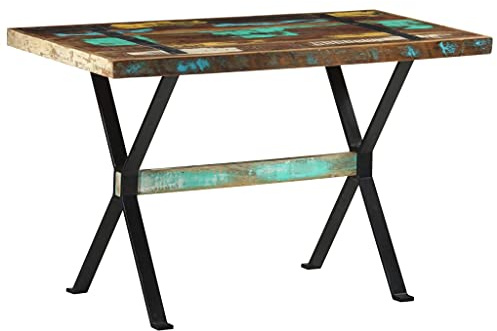 YUOTYRKTEJRSG Industrial Dining Table 120x60x76 cm, Solid Reclaimed Wood Kitchen Table with Black Steel Legs, Rustic Farmhouse Desk for Dining Room Office, Unique Vintage Furniture