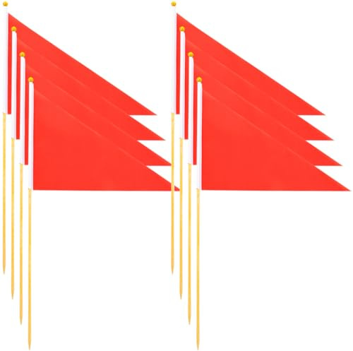 CHICAMPERA 8pcs Red Triangle Marker Flags with Bamboo Stakes for Construction and Lawn Survey, Single-sided Safety Flags for Yard, Garden, Irrigation, and Dog Training Use