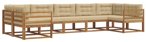 vidaXL Outdoor-Sofagarnitur mit Kissen 7 pcs Natur und Beige, Modernes Outdoor-Sofa-Set, stylische Gartenmöbel, Lounge-Sitzgruppe für Garten und Poolbereich zum Entspannen