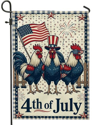 Drapeau de jardin en forme de coq - Drapeau vintage patriotique - Étoiles du 4 juillet - Rouge - Double face - Décoration extérieure pour extérieur, pelouse, porche, terrasse, entrée - 30,5 x 45,7 cm