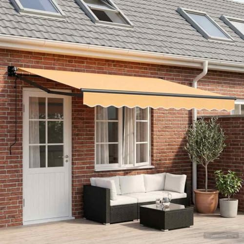 WITREE Toldo Motorizado 5x3 Toldo electrico Toldos Exterior terraza con Manivela y Marco de Aluminio para Jardín Puerta Ventana-Arena-5 x 3 m-Marco Antracita