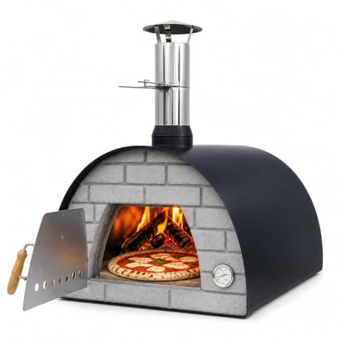 Maximus Horno de Madera 70cm, Aluminio Lacado, Acero Inoxidable, Ladrillos Refractarios, Negro, 55kg