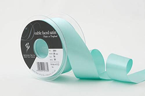 Berisfords Double FACE Poly Satin Ribbon, Aqua, 35 mm