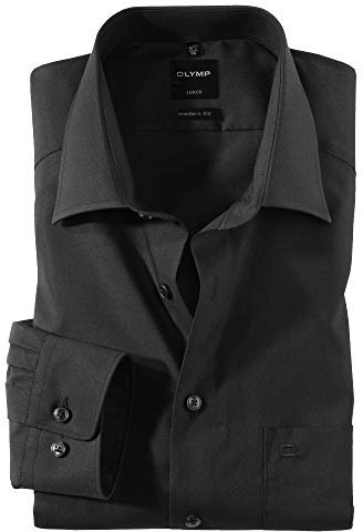 OLYMP Herren Oberhemd Langarm Luxor,Uni,modern fit,New Kent,Schwarz 68,38