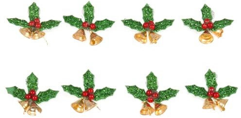Trimits Christmas Embellishments - Holly With Bells - 8 Piece Hanging Ornaments