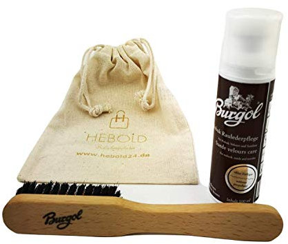 Profi Schuhpflegeset mit Burgol Nubuk Raulederpflege und Wildlederbürste: Farbe: dunkelbraun