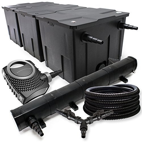 SunSun Komplettset: CBF-350C Teichfilter bis 90000 L Teichfilteranlage Durchlauffilter, NEO10000 Teichpumpe 10000l/h 80W, CUV-272 Teichklärer UVC Klärer mit 72W, 25m Teichschlauch 25 mm, Y-Verteiler