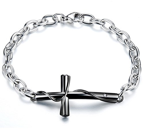 JewelryWe Schmuck Herren Damen Armband, Lieben Freundschaftsarmband Valentinstag Geschenke, Retro Klassiker Kreuz, Edelstahl, Rose Gold Schwarz Silber