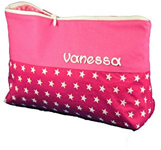 Kulturbeutel Sterne mit Namen, Kosmetiktasche personalisiert, Waschtasche, Kulturtasche, Reisebeutel, Farbe:grau Pastell